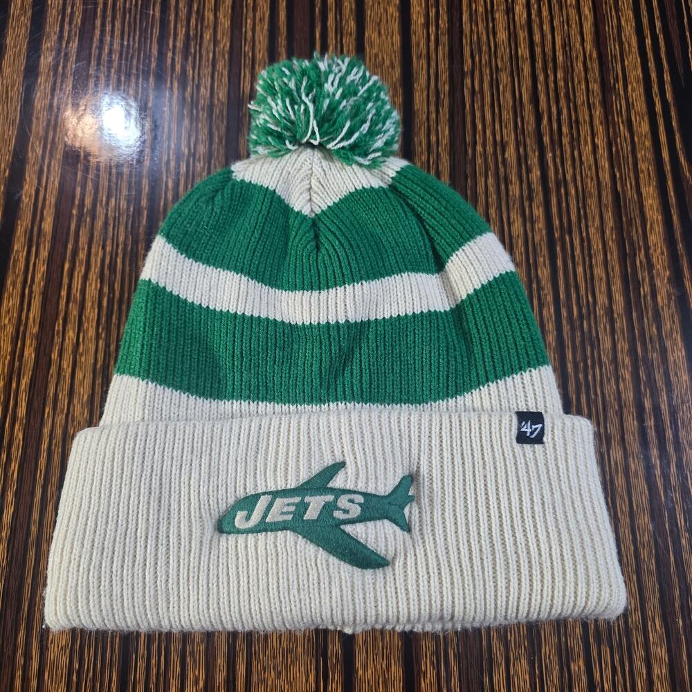 NFL Jets  green & cream winter hat with pom-pom